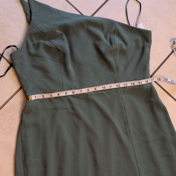 NWT After Six Skinny One-Shoulder Trumpet Gown Front Slit Vineyard Green Size 16 - Picture 8 of 15